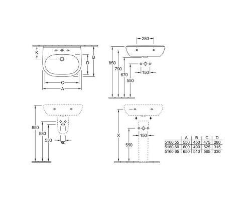 Заказать Раковина 60х49 см Villeroy & Boch O.Novo 516060R1 в магазине сантехники Santeh-Crystal.ru
