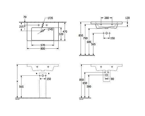 Заказать Раковина 80х47 см Villeroy & Boch Subway 3.0 4A708001 в магазине сантехники Santeh-Crystal.ru