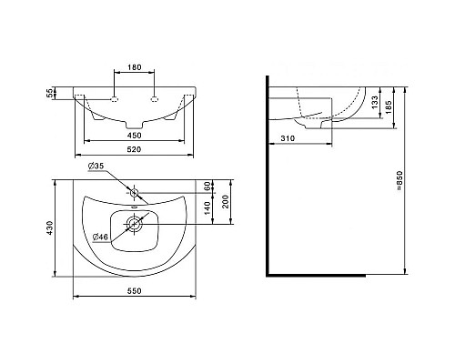 Купить Раковина 55х43 см Onika Балтика 1WH501702 в магазине сантехники Santeh-Crystal.ru