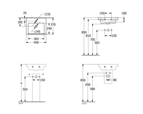 Купить Раковина 45х37см Villeroy & Boch Subway 3.0 4370FL01 в магазине сантехники Santeh-Crystal.ru