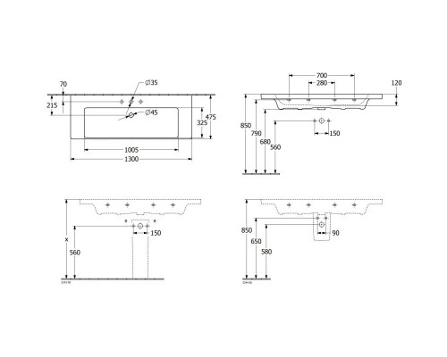 Купить Раковина 130х47,5 см Villeroy & Boch Subway 3.0 4A70D501 в магазине сантехники Santeh-Crystal.ru