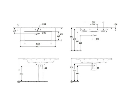 Купить Раковина 130х47,5 см Villeroy & Boch Subway 3.0 4A70D201 в магазине сантехники Santeh-Crystal.ru