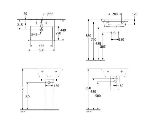Приобрести Раковина 55х44 см Villeroy & Boch Subway 3.0 4A705501 в магазине сантехники Santeh-Crystal.ru