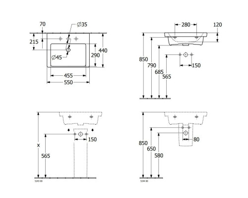 Заказать Раковина 55х44 см Villeroy & Boch Subway 3.0 4A705601 в магазине сантехники Santeh-Crystal.ru