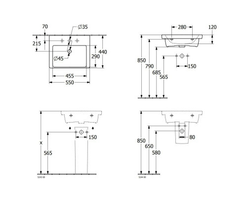 Купить Раковина 55х44 см Villeroy & Boch Subway 3.0 4A705801 в магазине сантехники Santeh-Crystal.ru