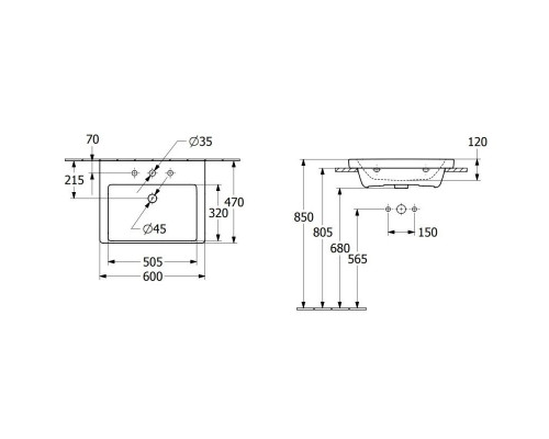 Приобрести Раковина 60х47 см Villeroy & Boch Subway 3.0 4A706L01 в магазине сантехники Santeh-Crystal.ru