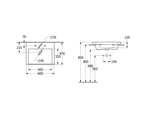 Приобрести Раковина 60х47 см Villeroy & Boch Subway 3.0 4A706F01 в магазине сантехники Santeh-Crystal.ru
