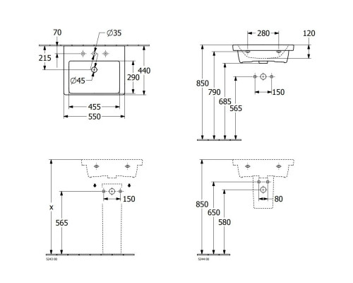 Купить Раковина 55х44 см Villeroy & Boch Subway 3.0 4A70F601 в магазине сантехники Santeh-Crystal.ru