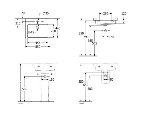 Заказать Раковина 55х44 см Villeroy & Boch Subway 3.0 4A70F401 в магазине сантехники Santeh-Crystal.ru