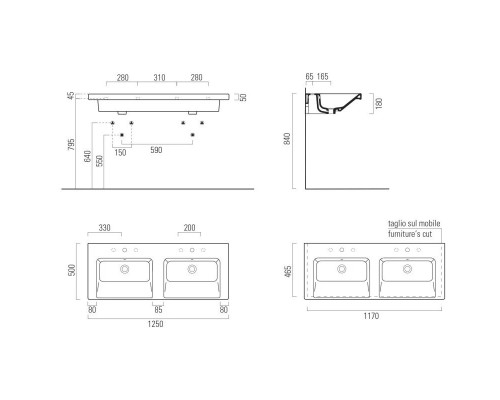 Заказать Раковина 125х50 см GSI Norm 8627111 в магазине сантехники Santeh-Crystal.ru