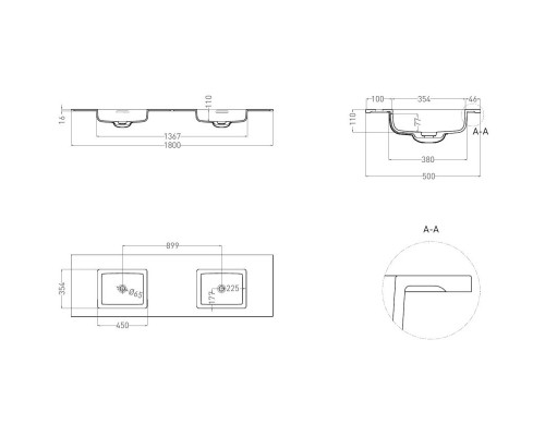 Приобрести Раковина 180x50 см Salini S-Stone Onda 180 1402202M в магазине сантехники Santeh-Crystal.ru