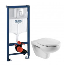 Комплект подвесной унитаз Roca Victoria 34630300R + ZRU8013920 + система инсталляции Grohe 38721001