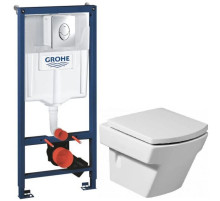 Комплект подвесной унитаз Roca Hall 346627000 + 801622004 + система инсталляции Grohe 38721001