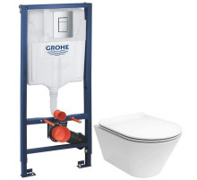 Комплект подвесной унитаз Kerama Marazzi Plaza Modern PLMR.wc.02 + PLM1.seat.02WHT + система инсталляции Grohe 38772001