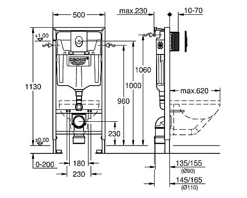 Приобрести Комплект подвесной унитаз Grossman GR-4411 + система инсталляции Grohe 38721001 в магазине сантехники Santeh-Crystal.ru