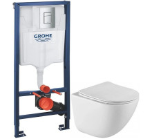 Комплект подвесной унитаз BelBagno Amanda BB051CHR + BB051SC + система инсталляции Grohe 38772001