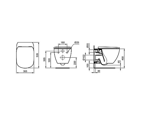 Купить Комплект подвесной унитаз T0079V1 + T3527V1 + система инсталляции R020467 Ideal Standard Prosys Tesi AquaBlade T0079V15SW в магазине сантехники Santeh-Crystal.ru