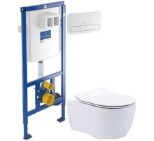 Комплект подвесной унитаз SSWW NC2038 + система инсталляции Villeroy & Boch 92246100 + 92249068