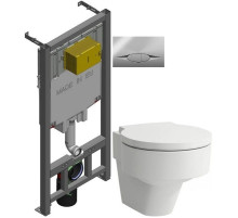 Комплект подвесной унитаз Laufen Val 8.2028.1.000.000.1 + 8.9428.1.000.000.1 + система инсталляции Jacob Delafon E29025-NF + E29027-CP