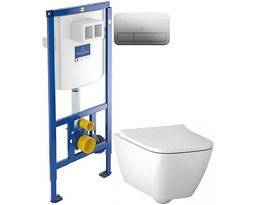 Купить Комплект подвесной унитаз Geberit Smyle Square 500.683.01.1 + система инсталляции Villeroy & Boch 92246100 + 92249061 в магазине сантехники Santeh-Crystal.ru