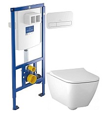 Комплект подвесной унитаз Geberit Smyle Square 500.683.01.1 + система инсталляции Villeroy & Boch 92246100 + 92249068