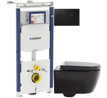 Комплект подвесной унитаз SSWW CT2038BLACK + система инсталляции Geberit 111.362.00.5 + 115.770.DW.5