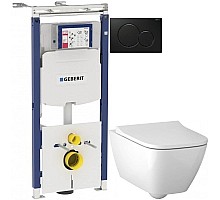 Комплект подвесной унитаз Geberit Smyle Square 500.683.01.1 + система инсталляции Geberit 111.362.00.5 + 115.770.DW.5