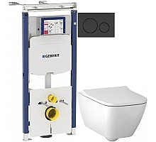 Комплект подвесной унитаз Geberit Smyle Square 500.683.01.1 + система инсталляции Geberit 111.362.00.5 + 115.882.DW.1