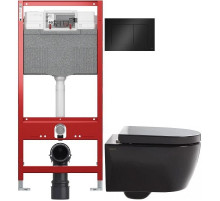 Комплект подвесной унитаз SSWW CT2038BLACK + система инсталляции Tece 9300302 + 9240407