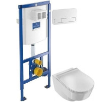 Комплект подвесной унитаз Jacob Delafon Odeon Rive Gauche EDR102-00 + E24889-00 + система инсталляции Villeroy & Boch 92246100 + 92249068
