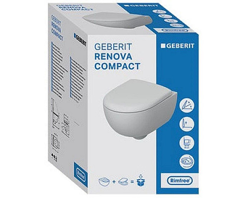 Приобрести Комплект подвесной унитаз Geberit Renova Compact 500.803.00.1 + система инсталляции Geberit 111.362.00.5  + 115.882.DW.1 в магазине сантехники Santeh-Crystal.ru