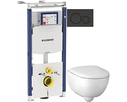 Приобрести Комплект подвесной унитаз Geberit Renova Compact 500.803.00.1 + система инсталляции Geberit 111.362.00.5  + 115.882.DW.1 в магазине сантехники Santeh-Crystal.ru