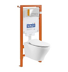 Комплект подвесной унитаз BelBagno Acqua BB340CHR + BB2020SC + система инсталляции BelBagno BB002-80 + BB005-PR-CHROME