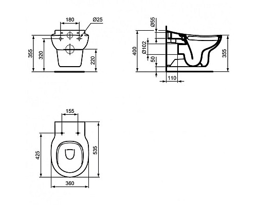 Купить Комплект подвесной унитаз S312801 + S453601 + система инсталляции R020467 Ideal Standard Prosys Contour 21 S312801AA15 в магазине сантехники Santeh-Crystal.ru