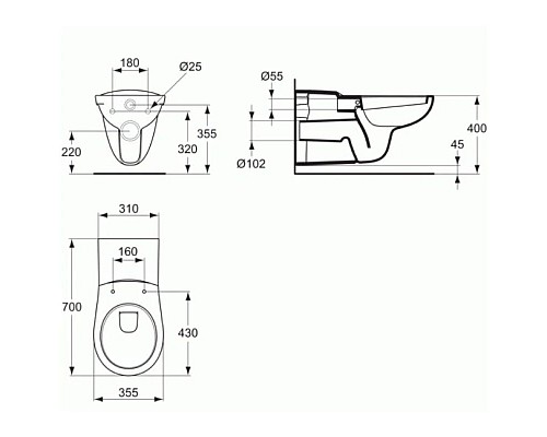 Купить Комплект подвесной унитаз P243001 + S406501 + система инсталляции R020467 Ideal Standard Prosys Matura P243001RT21A6 в магазине сантехники Santeh-Crystal.ru