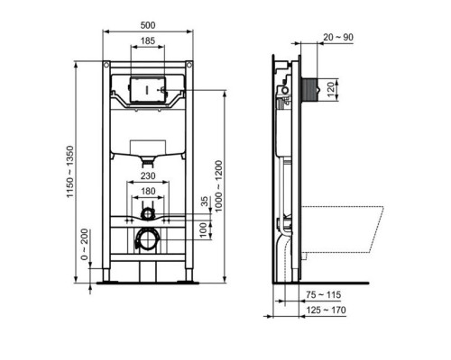 Заказать Комплект подвесной унитаз E047901 + E772401 + система инсталляции  R020467 + R0115A6 Ideal Standard Prosys Connect R030701A6115 в магазине сантехники Santeh-Crystal.ru