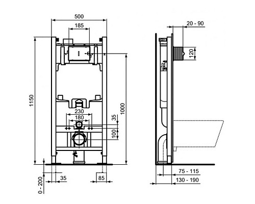 Приобрести Комплект подвесной унитаз K881201 + система инсталляции R046367 Ideal Standard Prosys Eurovit RE881202 в магазине сантехники Santeh-Crystal.ru