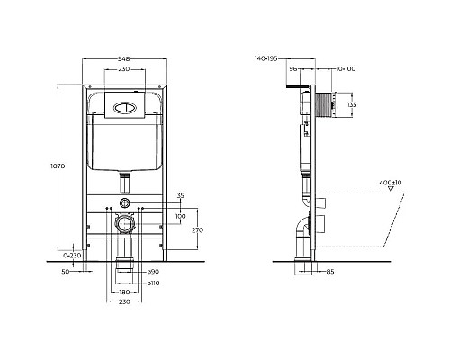 Приобрести Комплект подвесной унитаз BelBagno Stylus CZR-513-TH-R + CZR2316SC + система инсталляции BelBagno BB002-80 + BB051CR в магазине сантехники Santeh-Crystal.ru