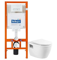 Комплект подвесной унитаз BelBagno Loto BB070CHR/SC + система инсталляции BelBagno BB002-80 + BB018-GV-BIANCO