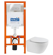 Комплект подвесной унитаз BelBagno Prospero BB507B + BB1055SC + система инсталляции BelBagno BB002-80 + BB005-PR-CHROME