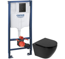 Комплект подвесной унитаз BelBagno Colorato BB062CHR-MB + BB062SC-MB + система инсталляции Grohe 38811kf0