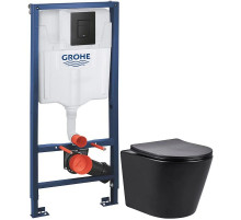 Комплект подвесной унитаз Vincea Piatti VT1-11MB + система инсталляции Grohe 38811kf0