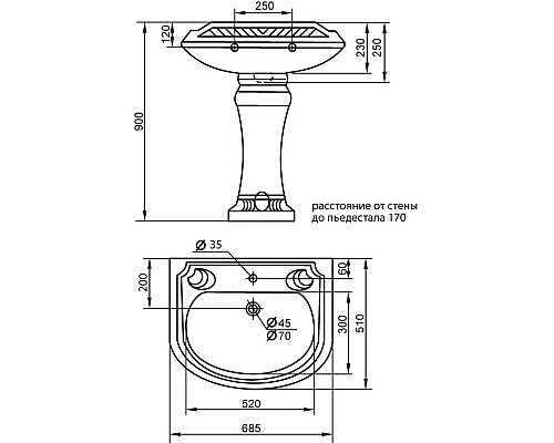 Заказать Пьедестал Cezares King Palace CZR-431-T в магазине сантехники Santeh-Crystal.ru