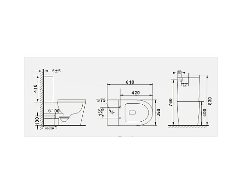 Купить Унитаз-компакт безободковый с сиденьем микролифт GID Tr2179BL в магазине сантехники Santeh-Crystal.ru