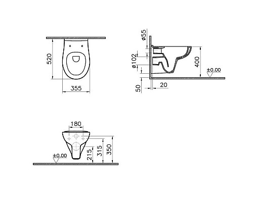 Купить Подвесной безободковый унитаз Vitra S20 7741B003-0075 в магазине сантехники Santeh-Crystal.ru