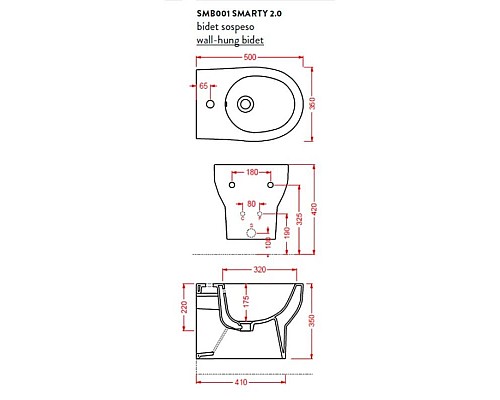 Заказать Подвесное биде Artceram Smarty SMB001 01 00bix0 в магазине сантехники Santeh-Crystal.ru