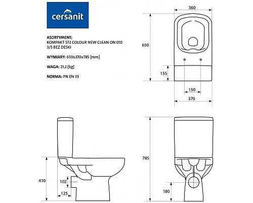 Заказать Унитаз-компакт безободковый с сиденьем микролифт Cersanit Colour KO-COL011-3/5-COn-DL-w в магазине сантехники Santeh-Crystal.ru