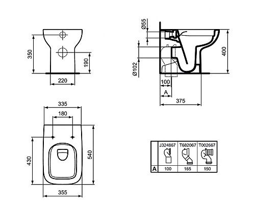 Приобрести Приставной безободковый унитаз Ideal Standard I.Life A T471901 в магазине сантехники Santeh-Crystal.ru