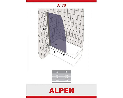 Купить Шторка для ванны Alpen Alpina 90 см прозрачное стекло A170N-90 в магазине сантехники Santeh-Crystal.ru