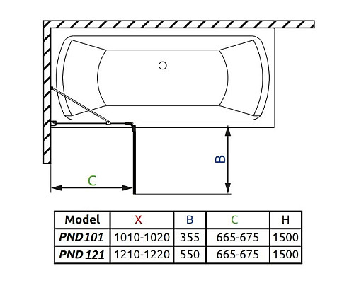 Приобрести Шторка для ванны Radaway Torrenta PND 101 L графитовое в магазине сантехники Santeh-Crystal.ru